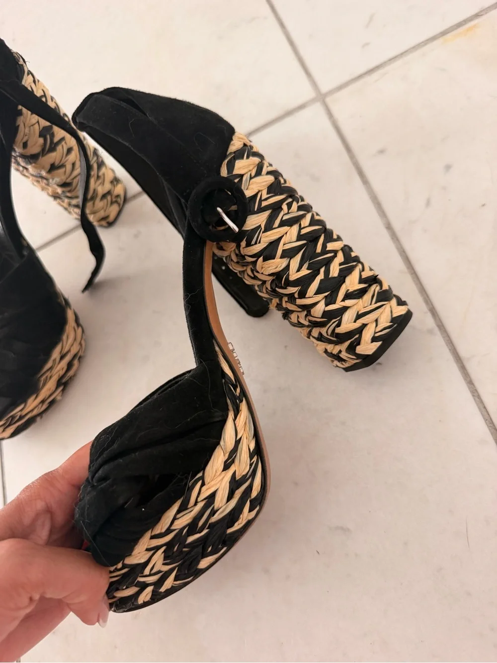 Prada Black Braided Platform Sandals with Woven Heel